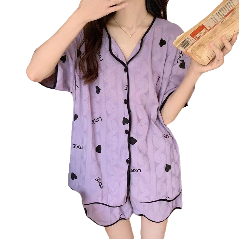 睡衣女夏季开衫短袖2024年新款女士春夏天薄款家居服套装KLM_萌妹子outlet店_女士内衣/男士内衣/家居服-第4张图片-提都小院