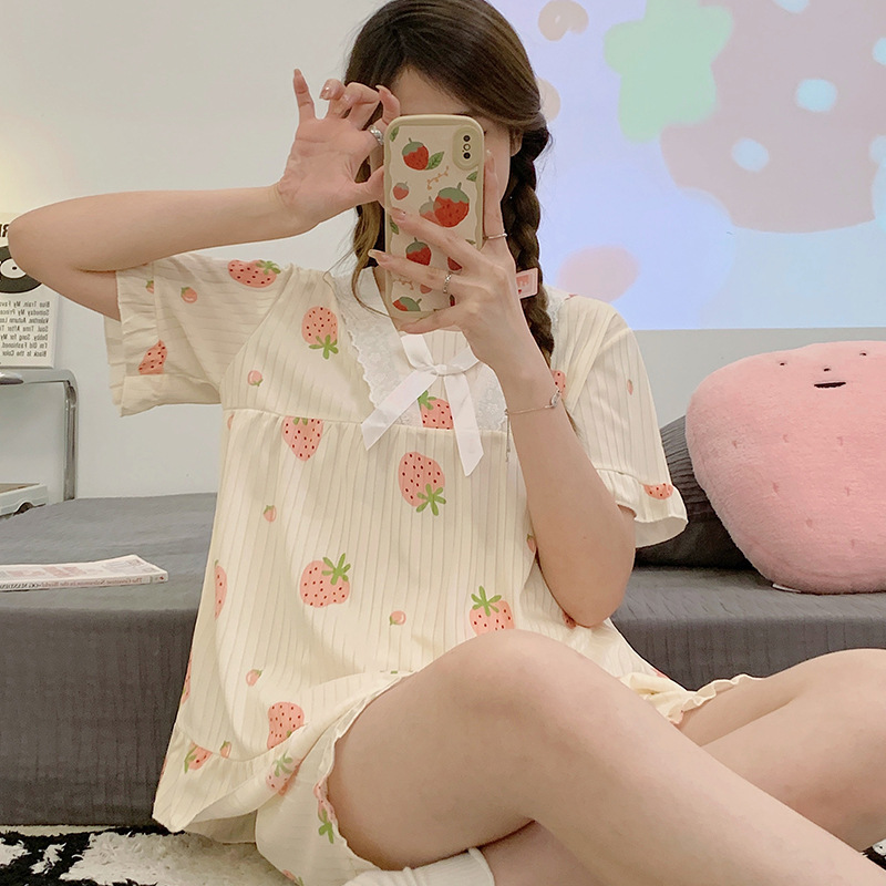 CN夏季爆款韩版甜美家居服蕾丝花边睡衣女卡通短袖短裤套装_提拉大小姐_女士内衣/男士内衣/家居服-第3张图片-提都小院
