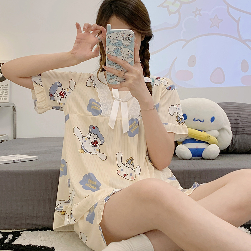 CN夏季爆款韩版甜美家居服蕾丝花边睡衣女卡通短袖短裤套装_提拉大小姐_女士内衣/男士内衣/家居服-第2张图片-提都小院