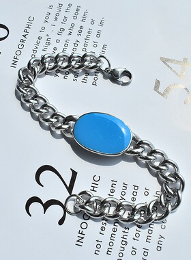 印度风萨曼可汗手链男不锈钢古巴链手链 蓝色滴胶sa手链