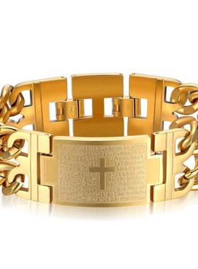 爆款女士手链朋克欧美男士手链十字双排钛钢不锈钢情侣手链手表链