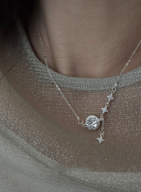 冷淡风超闪s925纯银星球轨迹闪钻项链女小众设计感轻奢锁骨链