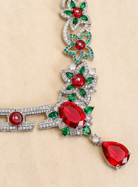 复古气质锁骨链时尚大气设计感花卉造型套装项链微镶锆石饰品