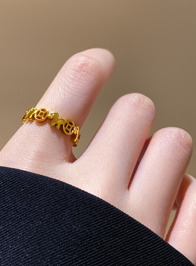 本命年金色马上有钱开口戒指女小众设计感食指戒轻奢气质手饰
