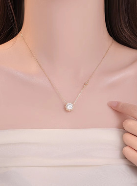 金色圆形水晶吊坠项链女2025新款感轻奢小众锁骨链颈链配饰品