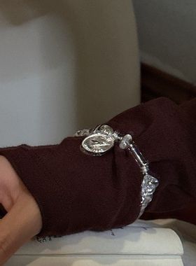 胖东来S925纯银韩版小众设计感小鸟牌牌白水晶手链复古简约首饰品