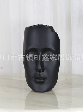 极速家居现代极简样板房间客厅z玄关人脸人像黑色金色面具雕塑摆