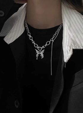 极速小众设计链条拼接蝴蝶项链女ins冷淡风锁骨链轻Y奢气质卫衣链