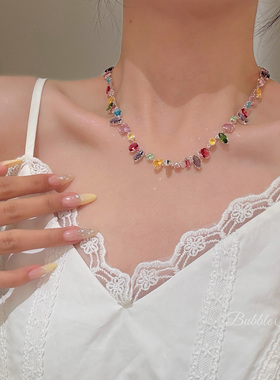 吸睛top彩色水晶项链choker