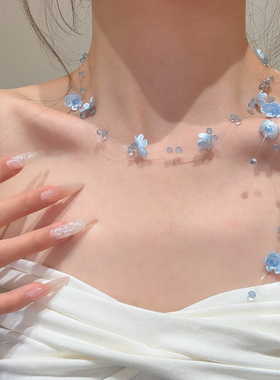 轻轻茉莉氛围紫花朵choker