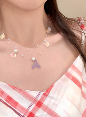 海风絮语超仙贝壳鱼尾珍珠项链