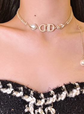碎钻香氛小香风CD字母珍珠项链