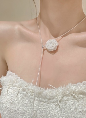 纯欲雾光超仙法式网纱花朵项链