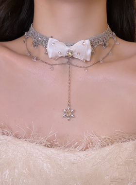 凛冬恋歌蝴蝶结雪花吊坠项链