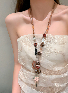 阿勒泰的夏长款花朵吊坠项链