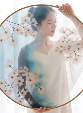 新中式半透明山水云婚礼活动拍照背景画白纱改造网红古风气氛挂布