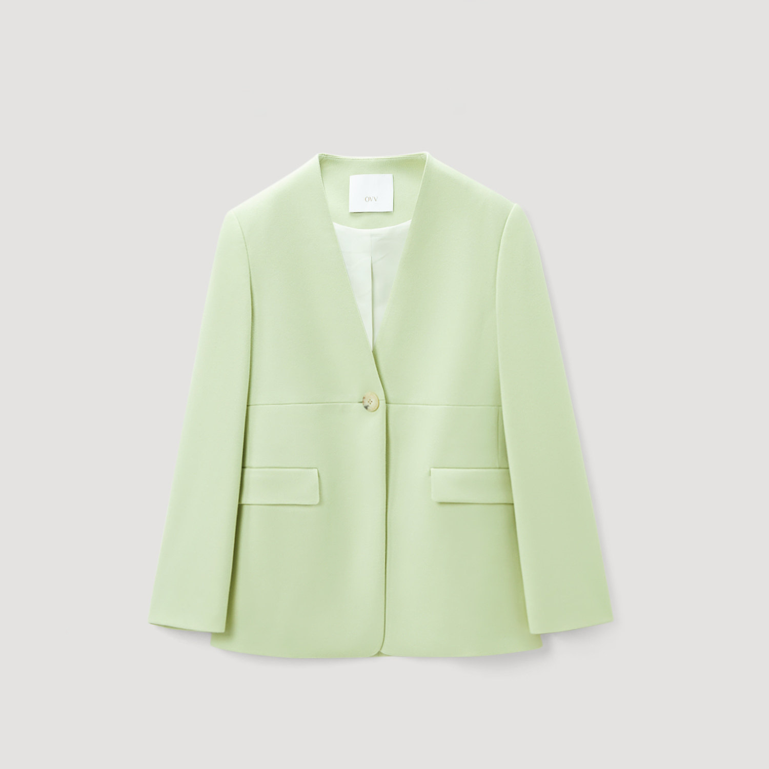 OVV Outlet 秋冬热卖女针织羊毛无领一粒大纽扣装饰单件西服外套
