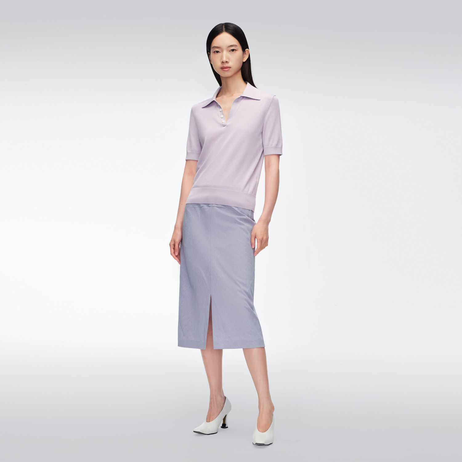 OVVOutlet2024春夏新款女装丝棉混纺经典POLO领短袖套头针织衫