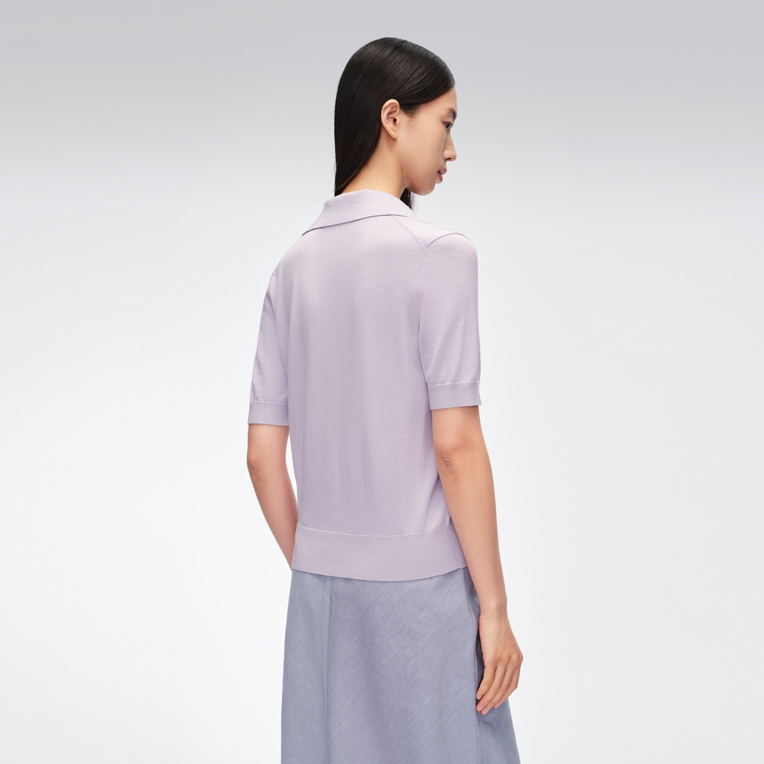 OVVOutlet2024春夏新款女装丝棉混纺经典POLO领短袖套头针织衫