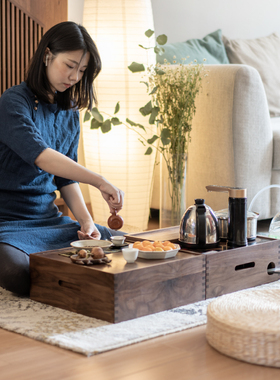 移动茶几烧水壶盒新中式泡茶车黑胡H桃木榻榻米茶台桌壶柜架