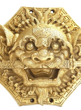 狮咬剑挂件黄铜牌八角狮头虎头大门八卦镜L挂饰狮子铜睚眦瑞兽摆