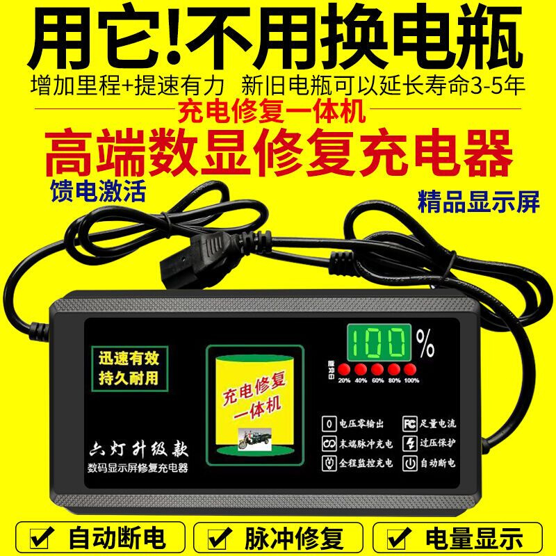 雅漫林数显自动断电电动车电瓶车充电器48V60V72V20AH两轮三轮电