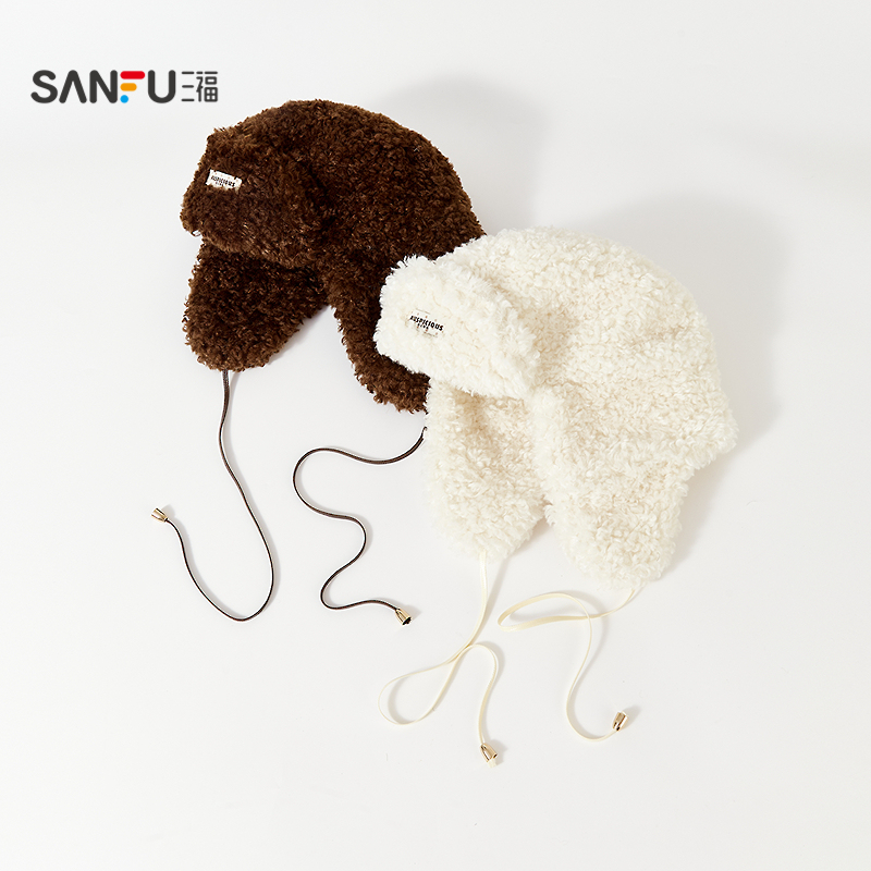 三福套头毛绒飞行帽 萌趣造型骑行保暖服饰配件帽子849913 - 图0