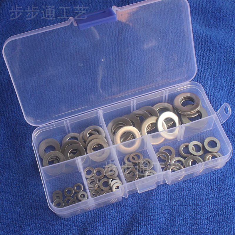 。105PCS盒装 304不锈钢平垫圈垫片组合 Flat Washers 介子