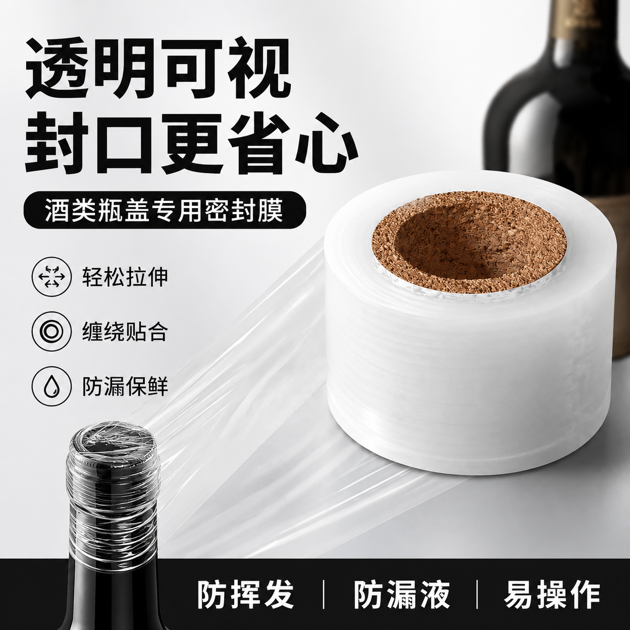 酒瓶封口膜密封膜酒坛老酒防渗漏膜食品级防老化防挥拉伸发瓶口膜