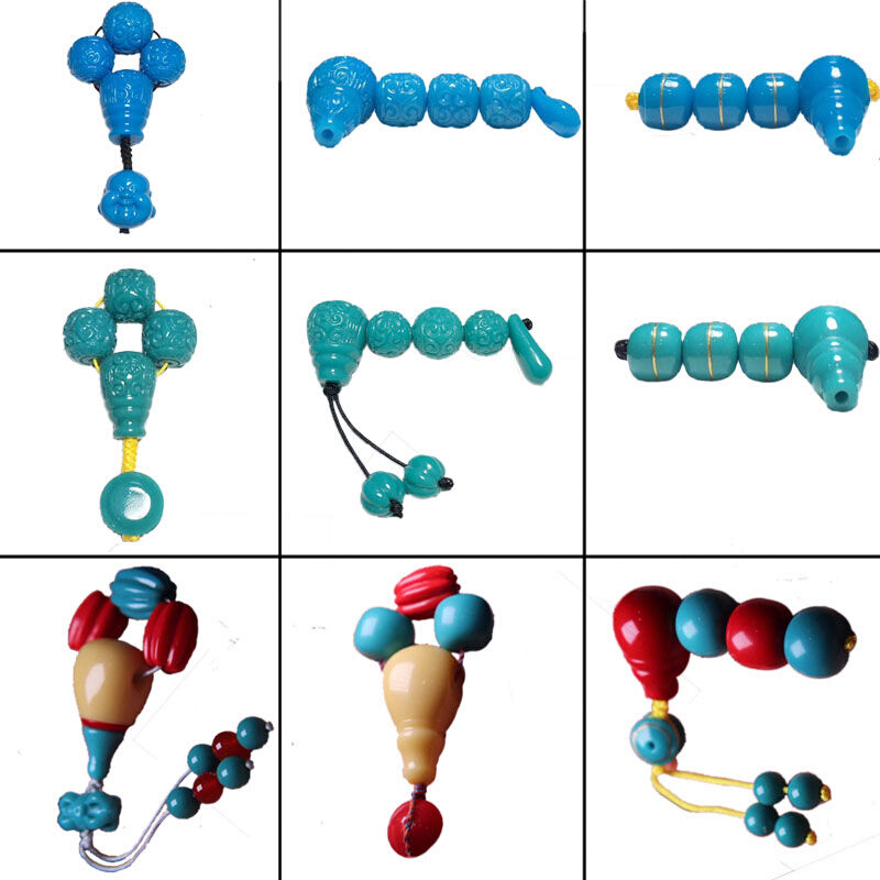 晶屿玉化料优化绿松石三通套装佛头14高瓷金刚星月菩提手串配饰老-图1
