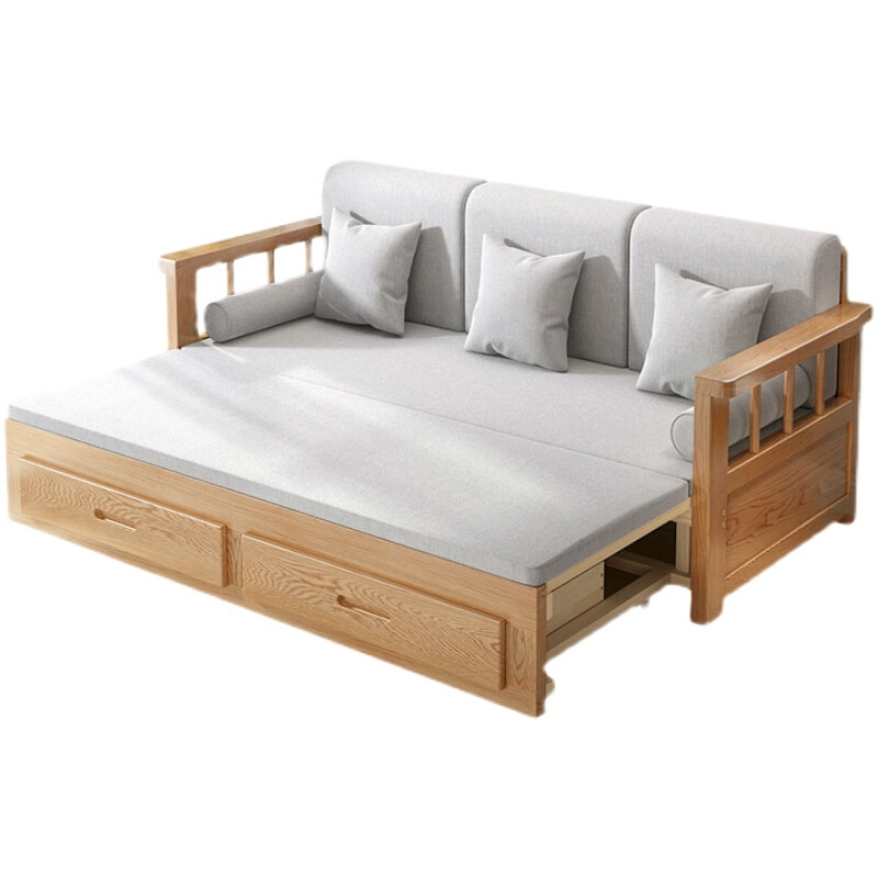 北欧橡木沙发床折叠两用租房小户型客厅推拉储物实木沙发收纳简约 - 图3