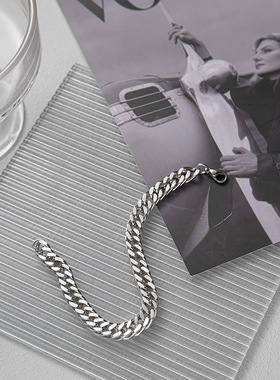 2025钛钢百搭不掉色古巴双织磨面冷淡风潮流嘻哈男手链简约街头