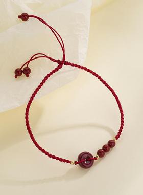 2025匠心国风朱砂平安扣编织情侣手链脚链本命年红绳饰品批发