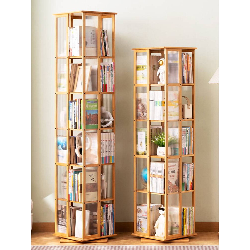 旋转书架落地置物架书柜子家用储物柜儿童客厅简易实木展示架立架 - 图3