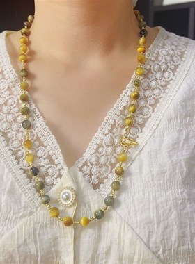 梦幻虎眼石天f然石手工串珠项链女新款百搭复古高级感小众毛衣链