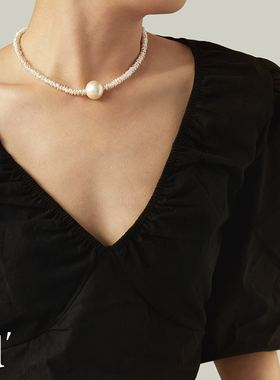 高级感小众碎银子棉花珍珠项炼女时尚个性气质锁骨链百搭项圈颈炼
