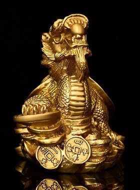 黄铜龙龟摆件龙头l龟摆件新中式客厅玄关办公室桌面摆件工艺品
