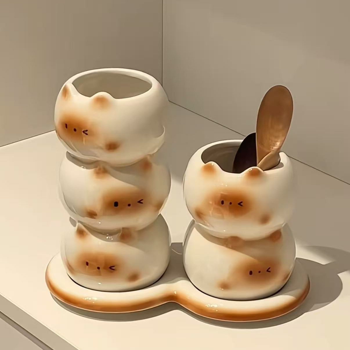Creative Siamese cat household ceramic chopstick holder set
