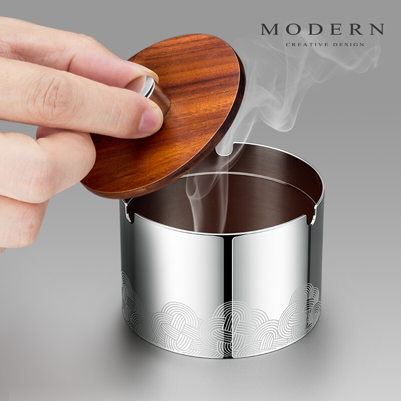 德国MODERN烟灰缸创意个性潮流不锈钢带盖中式复古封闭式礼品定制