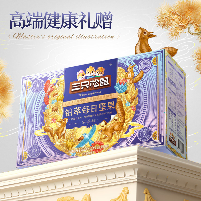 【三只松鼠_铂萃每日坚果750g】礼盒开心果占比19%零食健康早餐,淘宝优惠券,粉丝福利购,淘宝优惠卷