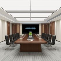 Paint Meeting Table Chinese Stickup Wood Leather Negotiate Conference Table Modern Minima Rectangular Solid Wood Glued Leather table and chairs Composition