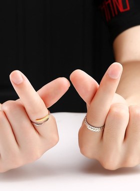 麦穗设计款 情侣戒指一对925银对戒男女个性小众情人节纪念礼物