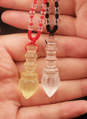 天然白水晶文昌笔吊坠随身挂件钥匙扣男女黄水晶项链兔年礼物饰品