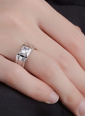 特大号情侣对戒1克拉钻戒指男女大码结婚订婚粗手胖妹开口调节