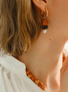 新中式木珠天然珍珠手链项链耳环手工串珠弹力手绳手串饰品