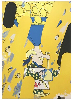 抽象人物装饰画客厅玄关创意图案手绘油画儿童房卡通黄色涂鸦挂画