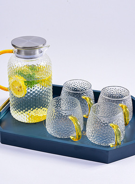 一壶四杯a玻璃锤纹水壶水杯套装金边锤纹杯大容量水壶