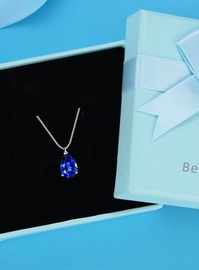 深宝蓝银项链女浪漫轻奢水滴锁骨链吊坠刻字生日礼物宴会搭配