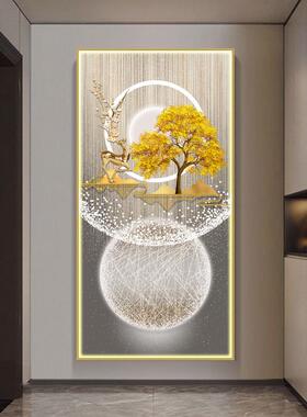 现代简约玄关装饰画led灯带走廊过道挂画抽象高级感壁画福鹿祥瑞