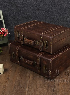 婚纱影楼摄影道具外景拍照橱窗摆件复古手提箱子老式木箱仿古皮箱